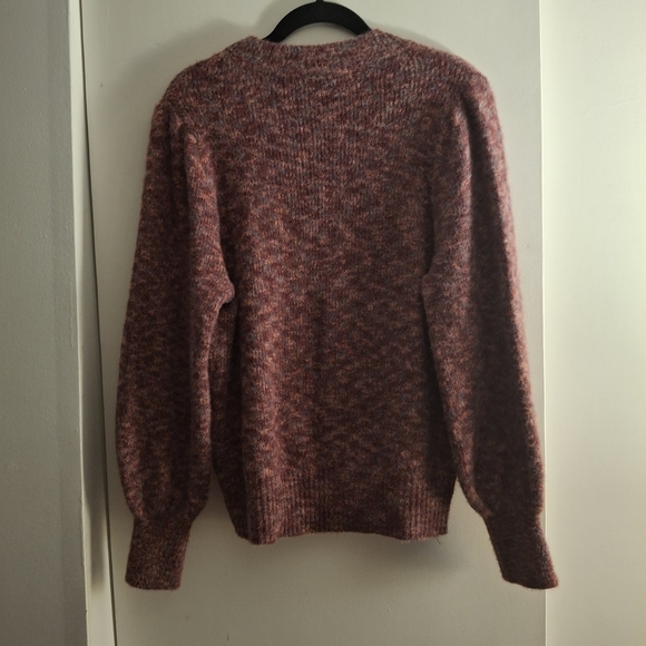 Time and Tru Women's Burgundy Multicolor Crew Neck Fuzzy Sweater - Picture 2 of 8